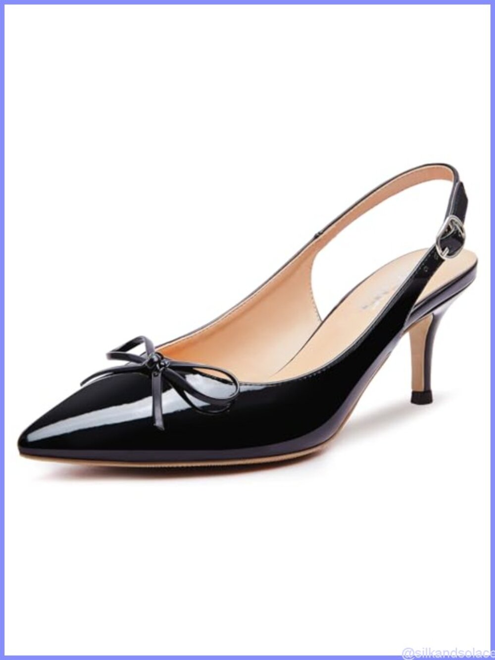 Kitten Heels Slingback Bow Pointed Toe Patent Leather PU Dress Pumps